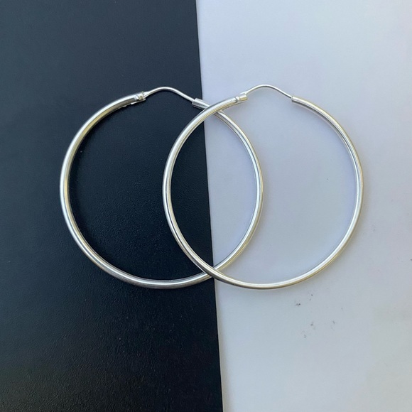 925 Sterling Silver Small Hoop Earrings 40mm Arracadas chicas Plata Ley 925 - Picture 7 of 10
